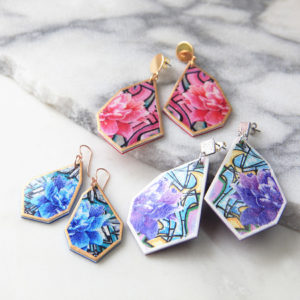 graffiti art earrings 3 styles pink blue purple rose
