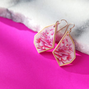 pink peony geo shapes rose gold earrings next romance jewellery