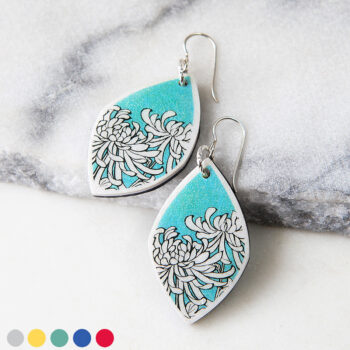 Chrysanthemum earrings green mint cols japanese illustration NEXT ROMANCE jewellery australia
