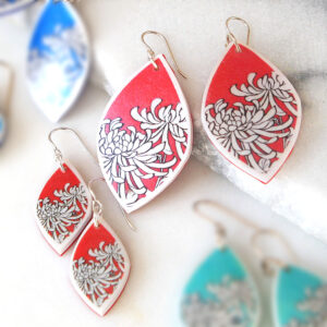new silver red chrysanthemum earrings polyresin next romance jewellery australia rose street market unique melbourne sydney designs