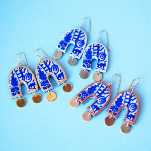 arch blue ceramic style earrings with coins new next romance jewellery australian made