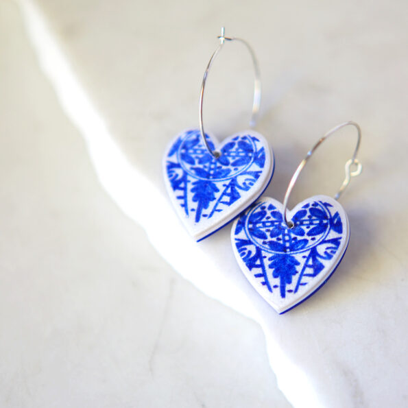 blue ceramic look heart hoop tile earrings next romance jewellery design silver unique jewellery