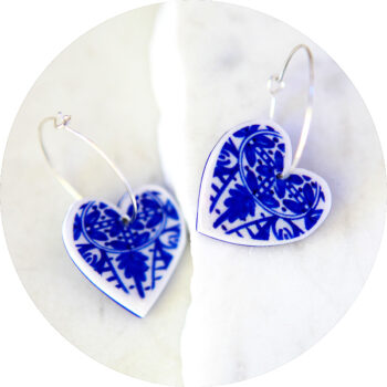 blue ceramic look heart hoop tile earrings next romance jewellery design silver unique jewellery