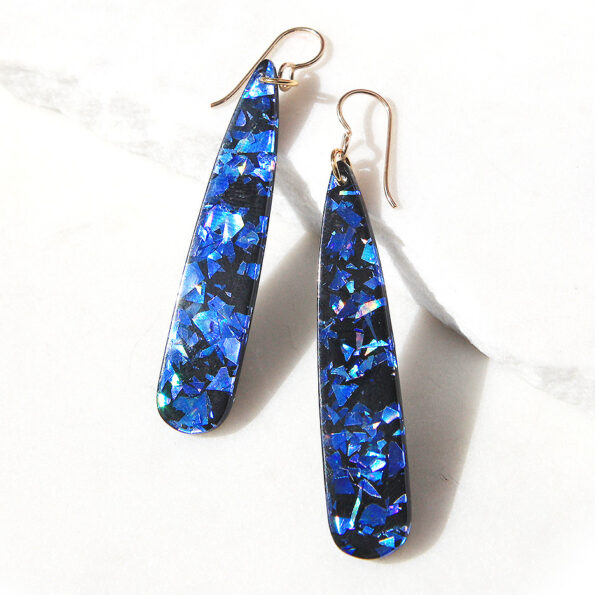 blue black glitter long paddle earrings stick new romance jewellery australia