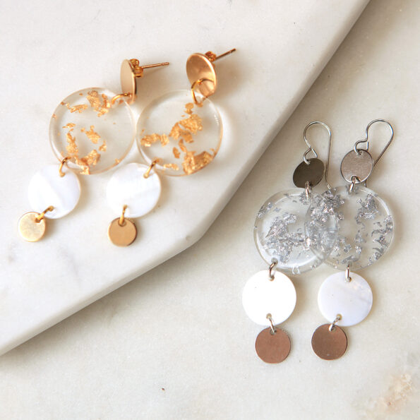 4 coin multi drop earrings silver gold foil flakes Next Romance new jewellery melbourne designer