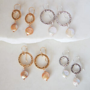 Pearl hammered HOOP earrings gold pearl new next romance jewellery made in australia design melbourne