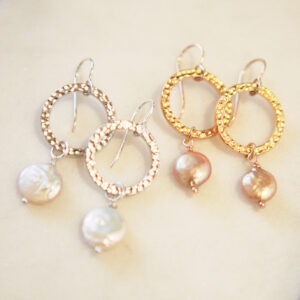 Pearl hammered HOOP earrings gold pearl new next romance jewellery made in australia design melbourne