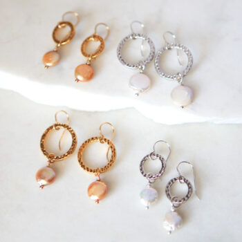 Pearl hammered HOOP earrings gold pearl new next romance jewellery made in australia design melbourne