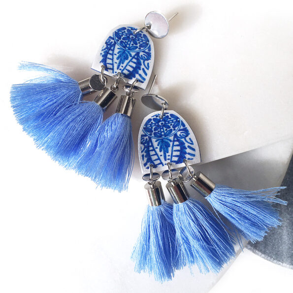 blue triple tassel earrings ink art earring NEXT ROMANCE