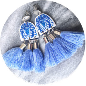 blue triple tassel earrings ink art earring NEXT ROMANCE