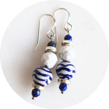 blue wave ceramic beads howlite gemstones and lapis lazuli earrings sterling silver next romance jewellery australia