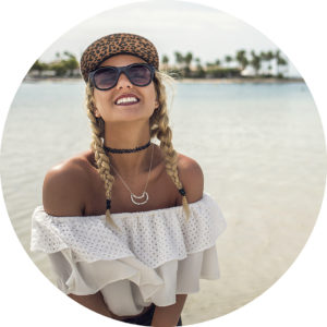 howlite moon necklace model on beach next romance jewellery australia