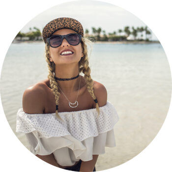 howlite moon necklace model on beach next romance jewellery australia