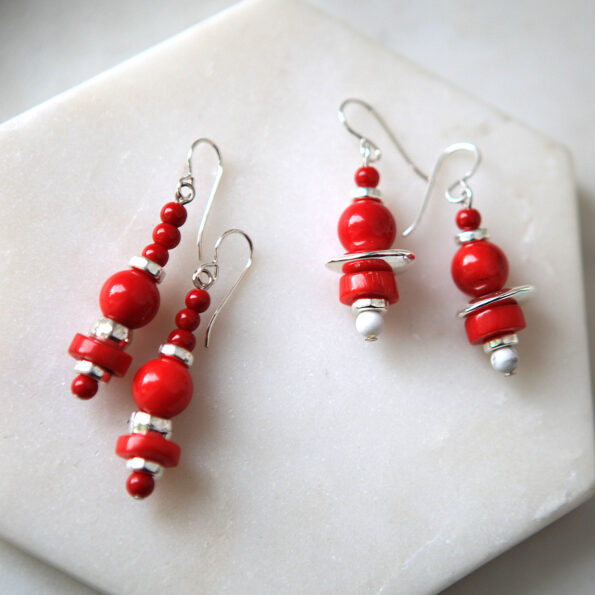 red bead bar earrings coral silver unique new next romance jewellery