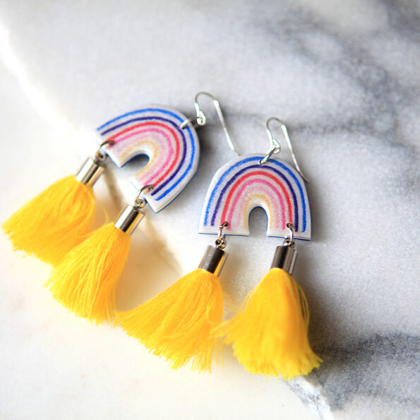 yellow tassel rainbow earrings unique jewelry next romance australian made