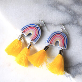 yellow tassel rainbow earrings unique jewelry next romance australian made