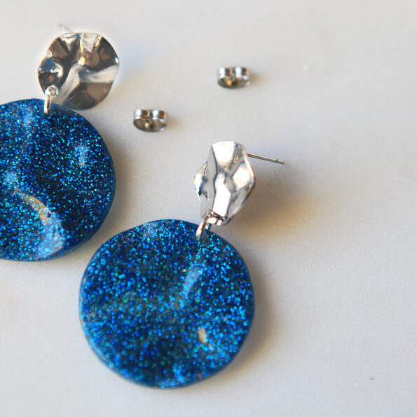 blue resin glitter wave earrings next romance jewellery australia side