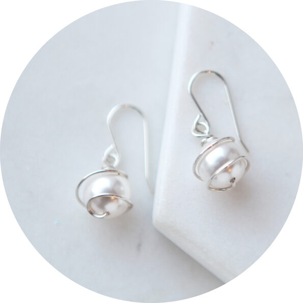 pearl wrapped in sterling silver earrings next romance jewellery handmade original jewellery australia