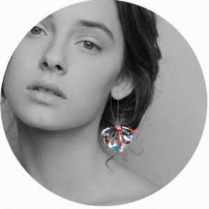 silver unique earrings next romance jewellery australia model teal purple LONG drop butterfly multi-coloured party earrings next romance jewellery australian maker designer
