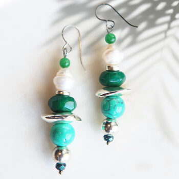 gemstone bar earrings next romance jewellery handmade australia marble howlite emerald silver plated ceramic beads