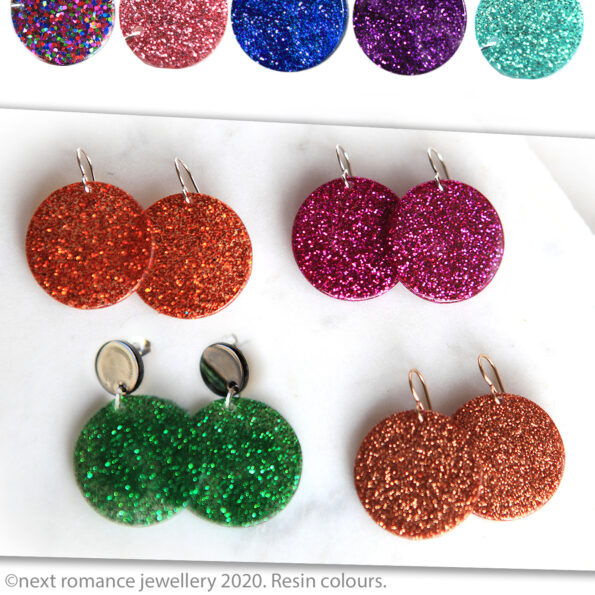 small colourful resin earrings drop dangle silver gold unique next romance jewellery handmade in australia