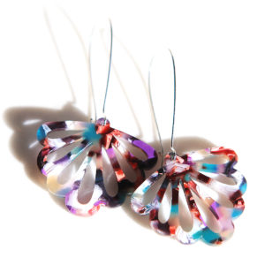 teal purple LONG drop butterfly multi-coloured party earrings next romance jewellery australian maker designer