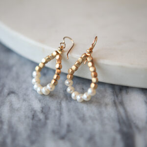 Jude pearl earrings teardrop loop hoop gold bead and mini baroque pearl earrings new next romance jewellery design australia