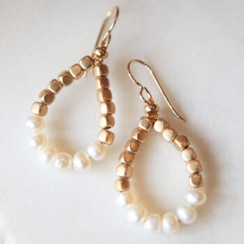 Jude pearl earrings teardrop loop hoop gold bead and mini baroque pearl earrings new next romance jewellery design australia