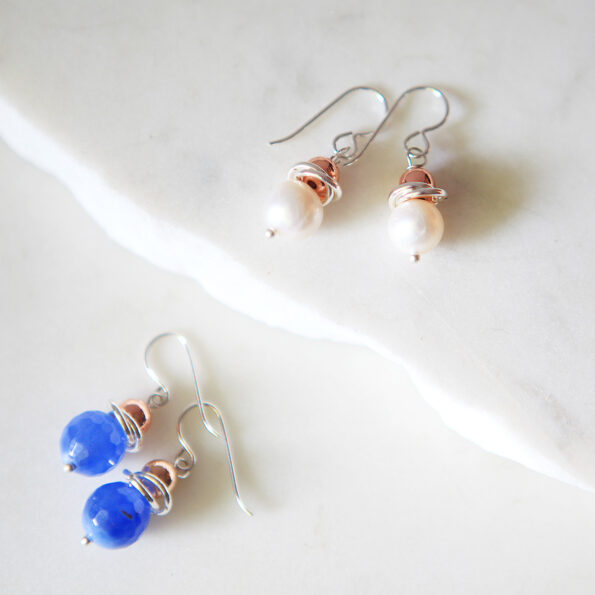 galaxy pearl earrings with rose gold bead next romance jewellery australia
