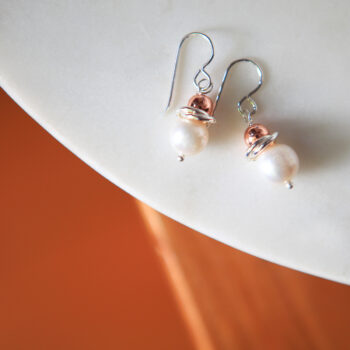 galaxy pearl earrings with rose gold bead next romance jewellery australia