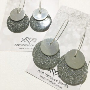 gold glitter resin large coin earrings long drop jewlry australian designer handmade vicki leigh melbourne