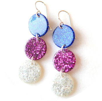 Triple GLITTER COIN earrings silver pink and blue resin unique jewellery australian design