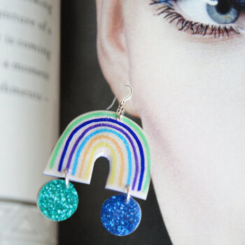 iso rainbow Little Hope earrings BLUES with a pot of glitter at the end new next romance jewellery australia
