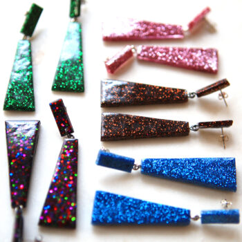 resin handmade dark confetti rhombus earrings next romance jewellery australia