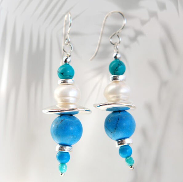 silver blue turquoise earrings gemstone bar boho funky unique design next romance