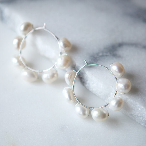 stunning hand wired pearl hoop earrings next romance jewellery australian made melbourne based vicki leigh rose street artist market finders keepers markets