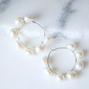 stunning hand wired pearl hoop earrings next romance jewellery australian made melbourne based vicki leigh rose street artist market finders keepers markets