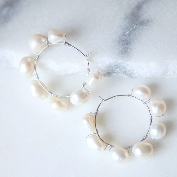 stunning hand wired pearl hoop earrings next romance jewellery australian made melbourne based vicki leigh rose street artist market finders keepers markets