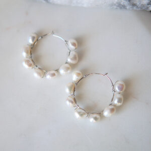 stunning hand wired pearl hoop earrings next romance jewellery australian made melbourne based vicki leigh rose street artist market finders keepers markets