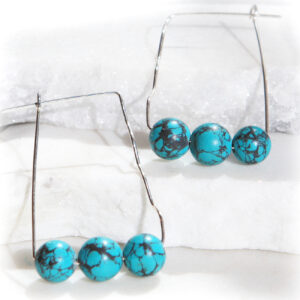 blue indian turquoise marbled beads on sterling square hoop earrings next romance jewellery