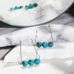 blue indian turquoise marbled beads on sterling square hoop earrings next romance jewellery