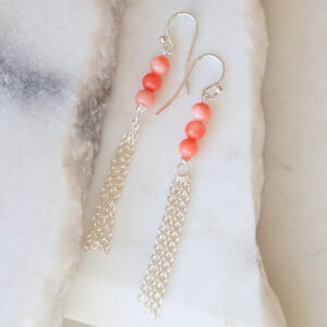 chain tassel gemstone coral earrings petite silver jewellery wedding bridesmaid next romance
