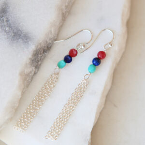 chain tassel gemstone earrings RGB petite silver jewellery wedding bridesmaid next romance