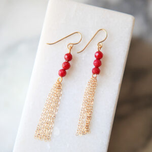 chain tassel gemstone earrings Ruby petite gold jewellery wedding bridesmaid next romance
