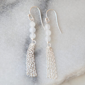 chain tassel gemstone earrings moonstone petite silver jewellery wedding bridesmaid next romance