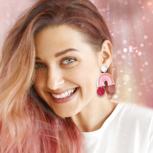 pink glitter pastel rainbow art earrings with glitter at the end of the rainbow next romance jewellery designs