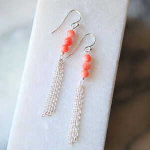 coral chain tassel gemstone earrings RGB petite silver jewellery wedding bridesmaid next romance
