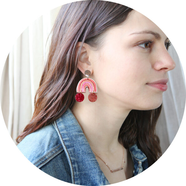 julia model rainbow stud glitter earrings NEXT ROMANCE earring designs melbourne