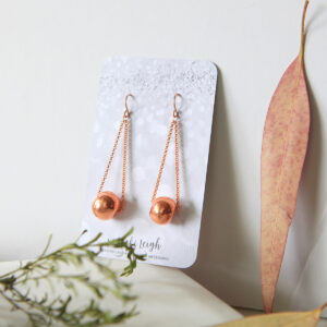copper bead earrings on chain long drop rose gold next romance gift for wife jewellery made in melbourne