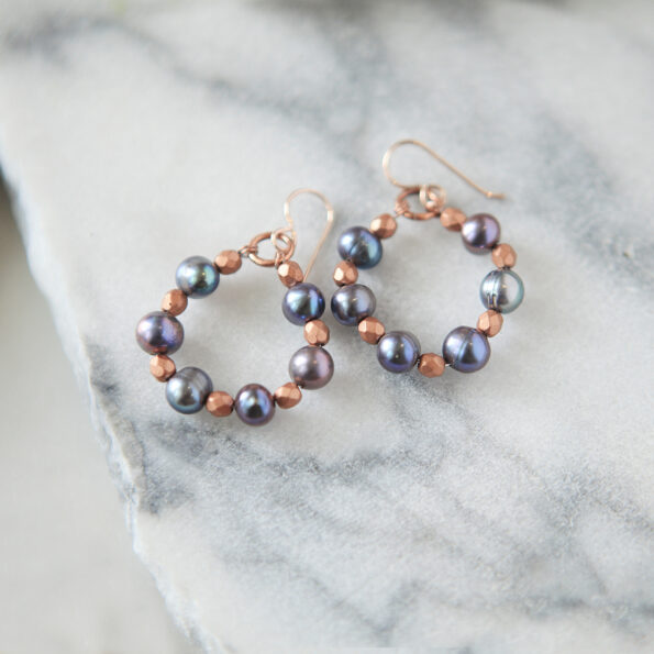 copper pearl hoop bead earrings new next romance jewellery